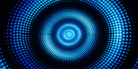 Abstract Blue Spiral Tunnel Background with Glowing Circular Technology Pattern Digital Vector Illustration Wallpaper Design © RazuAhmed