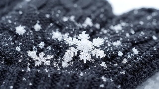 Knit mittens adorned with delicate snowflakes in a winter setting.