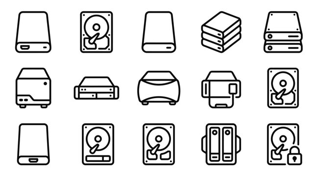 Various Hard Drive Icons for Data Storage and Technology Concepts