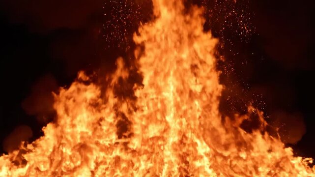 Intense Fire Explosion with Large Flames and Smoke.