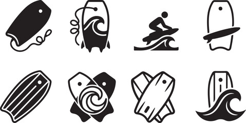 Set of eight surfing and water sports flat icons Vector © Alex