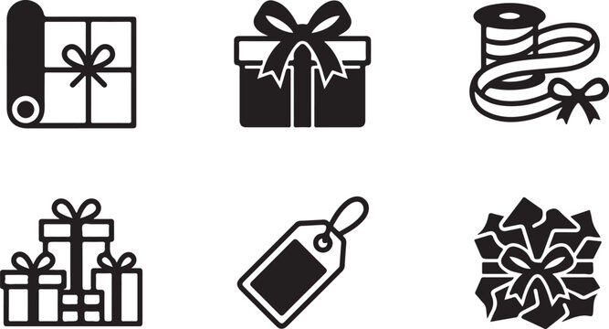 Set of six festive gift wrapping icons with ribbon bows Vector
