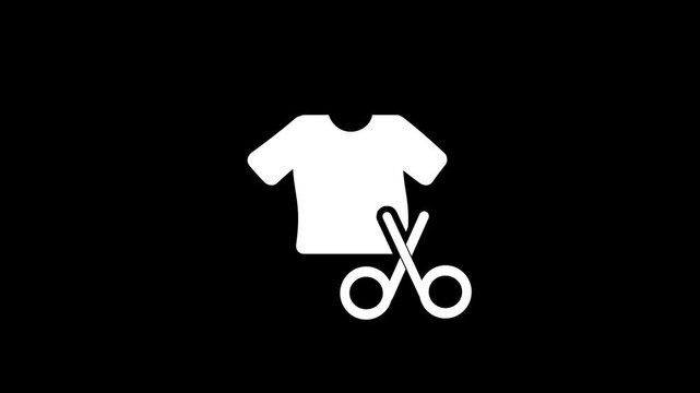 Simple black and white t shirt icon with scissors cutting it representing clothing alteration tailoring or fabric trim service symbol for modern app