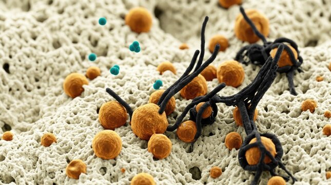 Nickel catalyst particles measuring 2-8 nm during methane reforming reaction, visualizing growth of dark carbon filaments on porous support structure under high resolution electron microscopy.