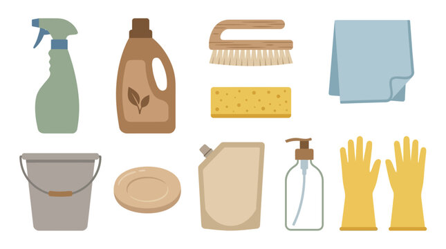 Essential eco-conscious home cleaning product collection featuring sustainable tools and supplies for a green household