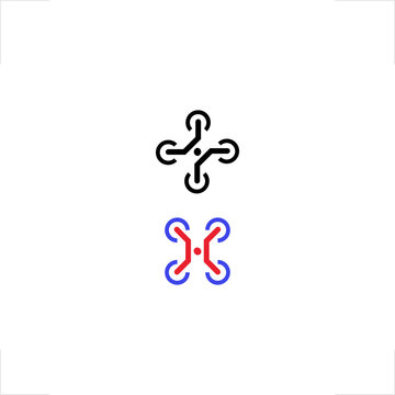 Professional aerial photography drone niche logo featuring quadcopter technology in minimalist line style, perfectly crafted for commercial surveillance services, mapping delivery tech corporate ident
