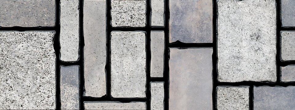 Natural grey stone tile texture, seamless granite paving blocks background, architectural limestone floor pattern for exterior design