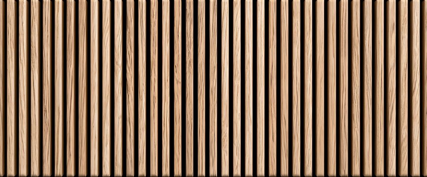 Natural wood slat wall texture, vertical timber battens background, decorative wooden paneling for interior design and architectural visualization