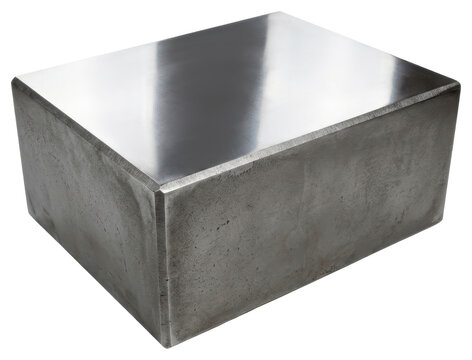 Heavy solid rectangular industrial steel metal block with transparent backdrop