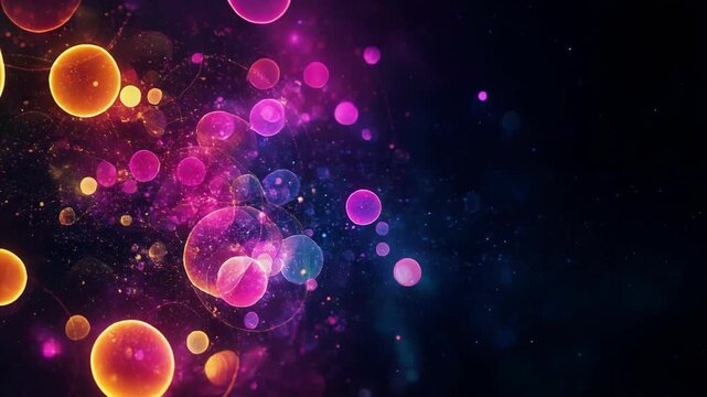 Abstract digital art with glowing pink and orange circles on a dark background