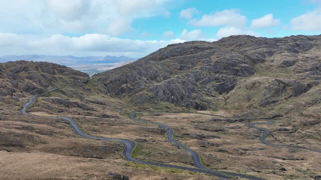 Epic Wild Atlantic Way drone rising over the Healey Pass revealing Co Kerry in all its beauty