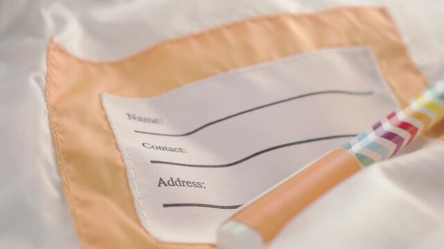 Close-up of a Blank Identification Label on a White Jacket