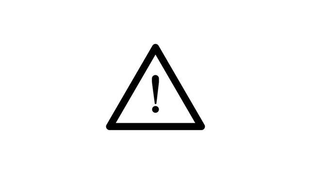Animated caution sign with flashing exclamation mark icon on a white background. Animated red alert icon for security or system error, Red flashing warning triangle icon. 4k alert error icon looping a