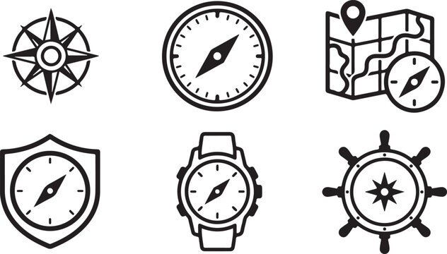 Six stylish compass icons in different modern designs Vector