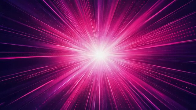 Abstract digital burst of pink and purple light rays with dotted patterns