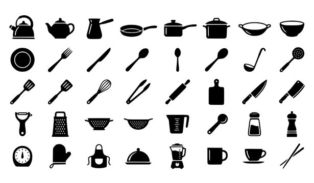 Kitchen Utensil Black Silhouette Vector Icon Pack