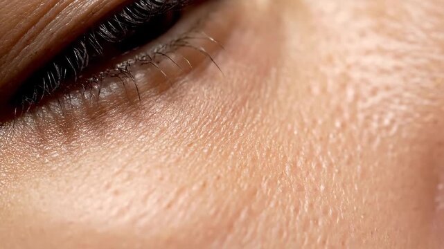Macro shot of human skin and eyelashes showing intricate texture