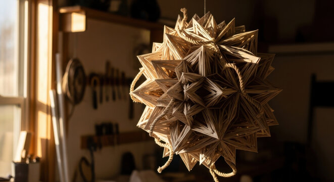 Handcrafted Star Ornament Suspended In Warm Sunlight