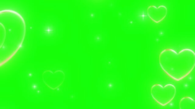 Glowing hearts and sparkles float across a vibrant green background, creating a romantic and celebratory visual effect for special occasions.