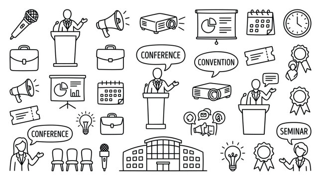 AdobeConference and Seminar Icons &ndash; High‑Resolution Illustration Representing Business, Presentation, and Communication for Corporate, Education, and Creative Projects Illustrator Artwork