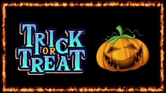 Animated Trick or Treat Text with Floating Jack O Lantern and Fire Frame