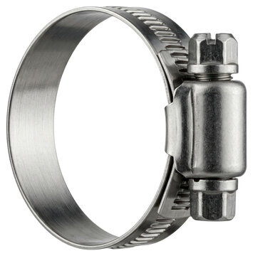 Metal adjustable worm gear hose clamp isolated on transparent background
