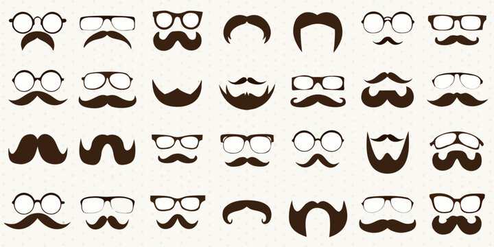 hipster mustaches and glasses vector collection on beige background beard facial hair retro fashion style illustration graphic design icon pattern