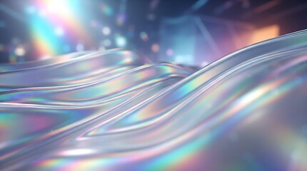 Obraz premium Holographic, iridescent, rainbow-colored background, shiny wave pattern, abstract design