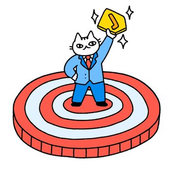Cute cat business standing on successful target