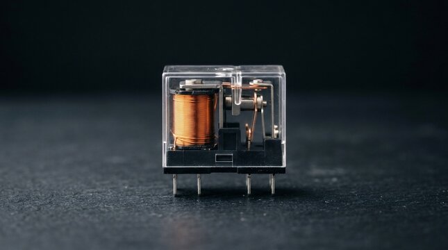 Electromagnetic Relay Switch Component on Dark Background.