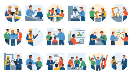Fototapeta premium Flat Illustration of Diverse Professionals in Technology and Engineering Industries