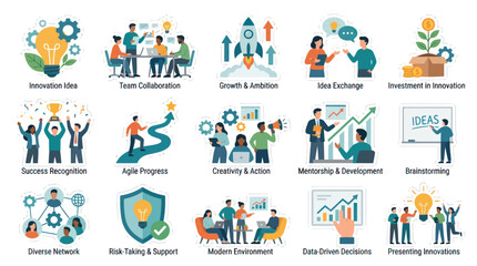 Fototapeta premium Flat Design Icons for Business Growth, Innovation, and Teamwork