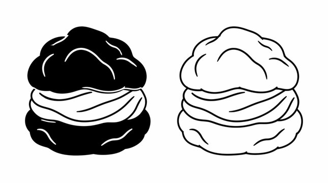 Black and White Cream Puffs Vector Illustration, Sweet Bakery Dessert Icon