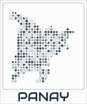 Panay digital style map. Large circle dots on white background. Dotted shape of the island. Panay map and title. Amazing vector illustration.