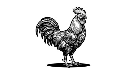 Classic rooster bird profile engraving illustration. © ria