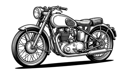 Classic vintage cruiser motorcycle line art illustration. © ria