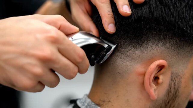 Professional barber giving a modern fade haircut to a male client