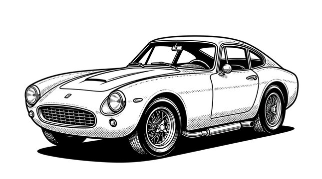 Classic vintage sports car detailed line art