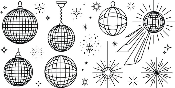 Disco Ball and Sparkle Icon Set for Party Dance and Nightclub Graphic Designs