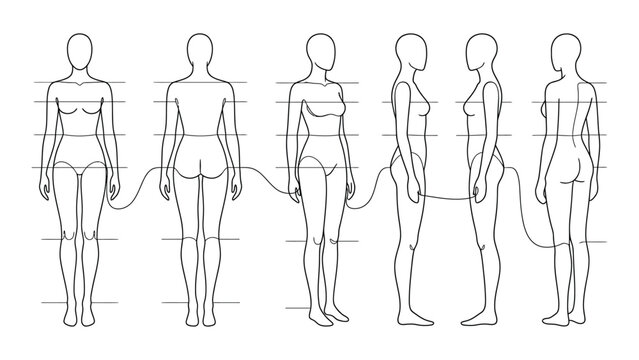 Technical drawing of a female fashion mannequin template for design