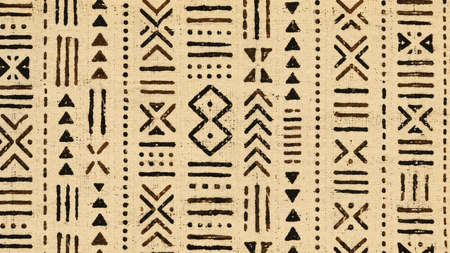 Hand Drawn Black and Cream Geometric Textile Pattern