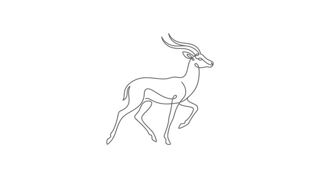 Minimalist continuous line art of a walking wild antelope