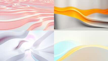Obraz premium Abstract wavy surfaces, soft colors, modern design. Four panels showcase fluid forms, gentle curves, subtle gradients. Minimalist aesthetic.