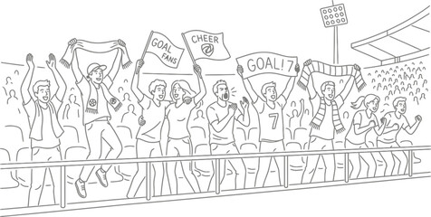 Obraz premium Soccer fans cheering, goal celebration, sports crowd, stadium audience, vector illustration
