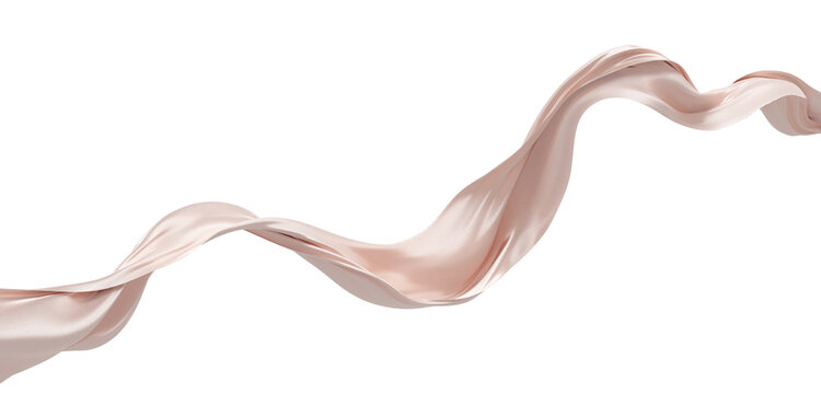 Luxury pearl pink fabric flowing with weave texture isolated on transparent background with copy space 3D render