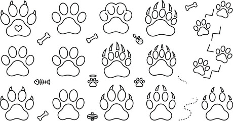 Animal Paw Print Track Set with Wild Bear Claws and Pet Bone Elements © Mohammad