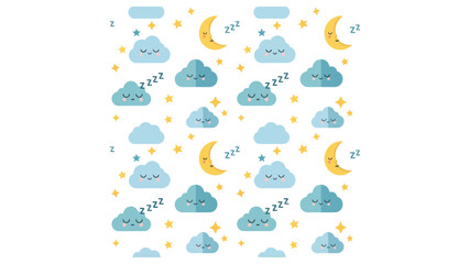 Fototapeta premium Cute Sleeping Clouds and Moon Seamless Pattern