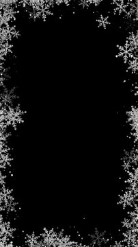 snow flakes glitter border frame alpha channel animation,winter snow flakes new year and Christmas stream isolated vertical social media motion design element