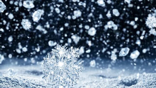 Close-Up of Snowflakes Falling and Ice Crystal Formation.