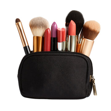 Professional makeup cosmetic brush set case isolated on transparent background. PNG. Generated AI